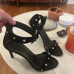 Maje Alba Studded Suede Leather Sandal Heels